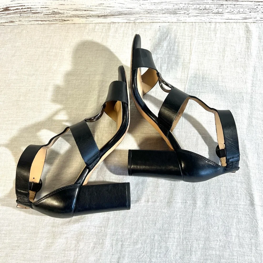 Antonio Melani leather open toe heels olyvian black 7.5m shoes_5